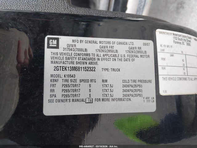 Aukcja sprzedaży 2008 Gmc Sierra 1500 Sle2, vin: 2GTEK13M681152322, numer aukcji: 44640527