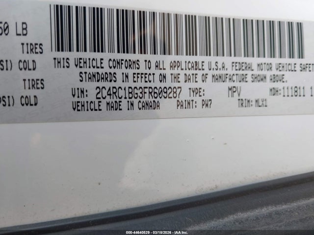 44640529 :رقم المزاد ، 2C4RC1BG3FR609287 vin ، 2015 Chrysler Town & Country Touring مزاد بيع