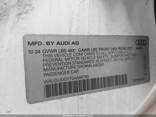 Aukcja sprzedaży 2025 Audi A3 Premium 40 Tfsi Quattro S Tronic, vin: WAUGUDGY7SA046750, numer aukcji: 44640532