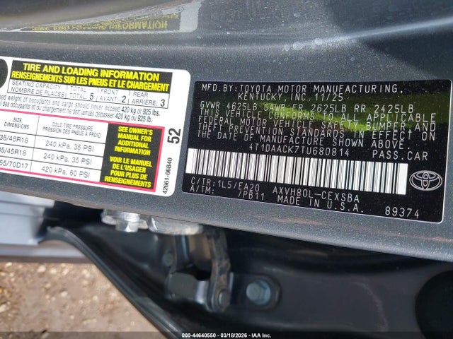 Aukcja sprzedaży 2026 Toyota Camry Se, vin: 4T1DAACK7TU680814, numer aukcji: 44640550
