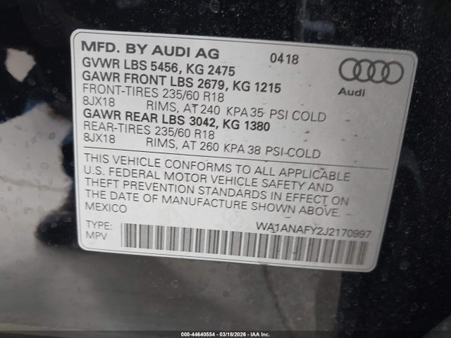 2018 AUDI Q5 WA1ANAFY2J2170997 Photo 8