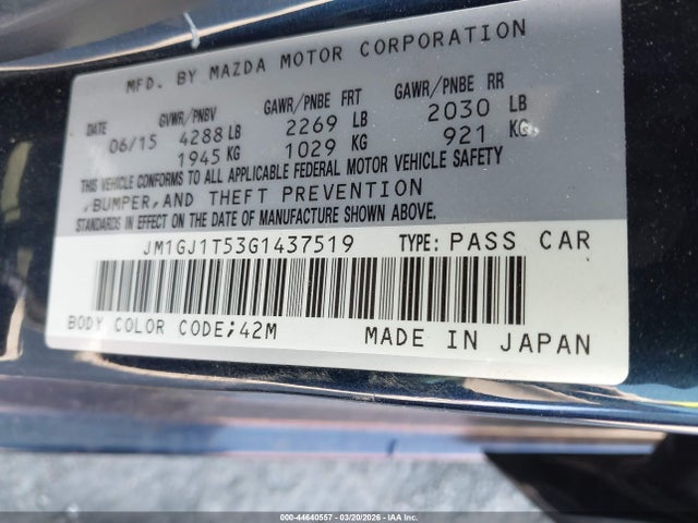 JM1GJ1T53G1437519 Mazda Mazda6 I Touring