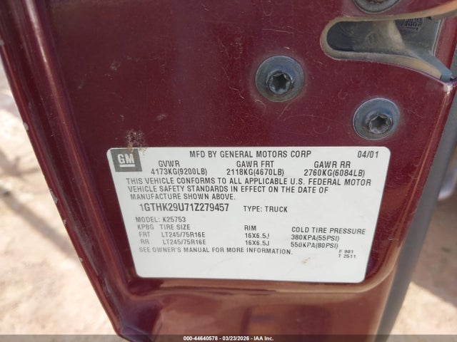 Aukcja sprzedaży 2001 Gmc Sierra 2500hd Sle, vin: 1GTHK29U71Z279457, numer aukcji: 44640578