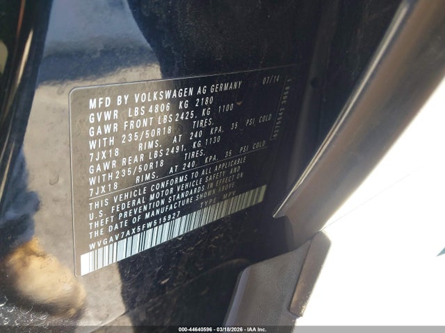 WVGAV7AX5FW515927 Volkswagen TIGUAN SE