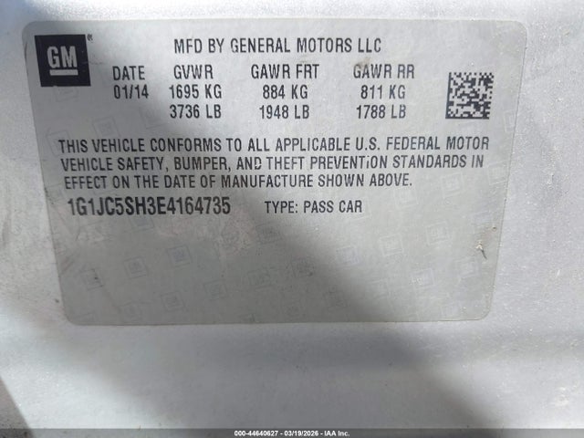 Chevrolet Sonic Lt Auto 2014 1G1JC5SH3E4164735 Image 9
