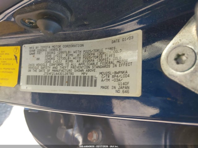 2003 TOYOTA HIGHLANDER JTEHF21A430128780 Photo 8