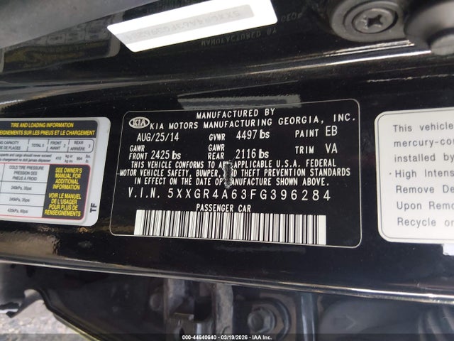 Aukcja sprzedaży 2015 Kia Optima Sx Turbo, vin: 5XXGR4A63FG396284, numer aukcji: 44640640