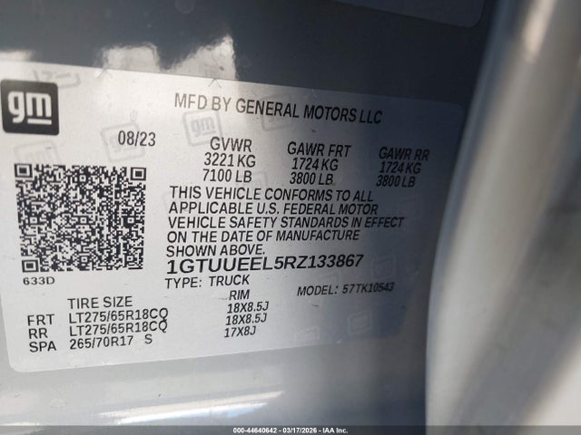 Продажа на аукционе авто 2024 Gmc Sierra 1500 4wd  Short Box At4, vin: 1GTUUEEL5RZ133867, номер лота: 44640642