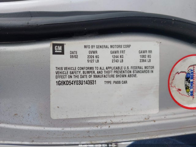 2003 CADILLAC DEVILLE 1G6KD54Y03U143931 Photo 8