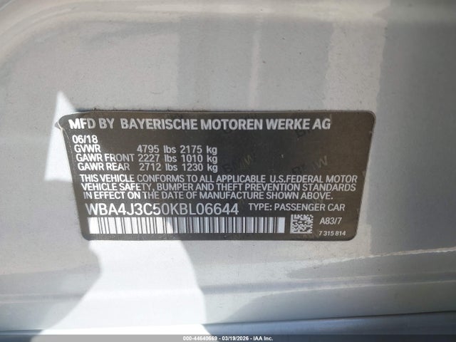 Auction sale of the 2019 Bmw 430i Gran Coupe Xdrive, vin: WBA4J3C50KBL06644, lot number: 44640669