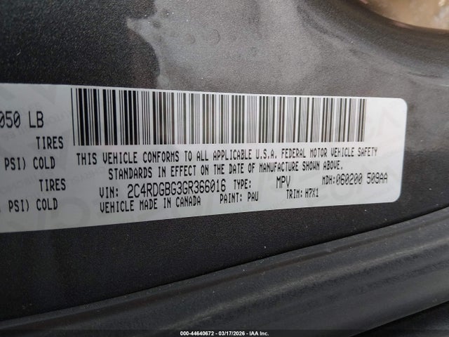 Aukcja sprzedaży 2016 Dodge Grand Caravan Se, vin: 2C4RDGBG3GR366016, numer aukcji: 44640672