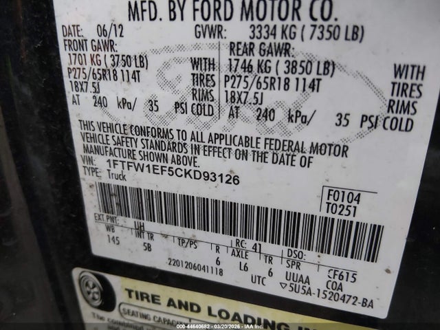 2012 FORD F-150 1FTFW1EF5CKD93126 Photo 8