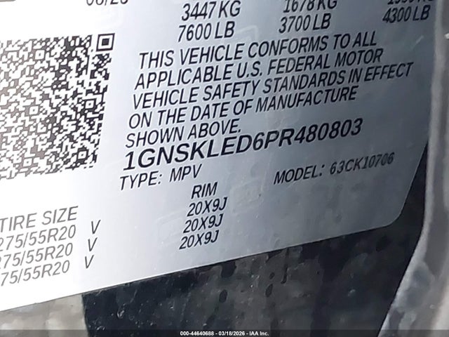 2023 Chevrolet Tahoe 4wd Commercial Fleet მანქანა იყიდება აუქციონზე, vin: 1GNSKLED6PR480803, აუქციონის ნომერი: 44640688
