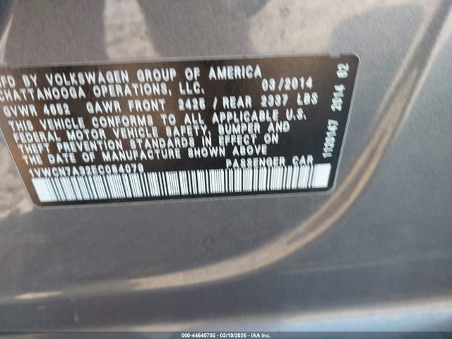 Продаж на аукціоні авто 2014 Volkswagen Passat 2.0l Tdi Sel Premium, vin: 1VWCN7A32EC084079, номер лоту: 44640705