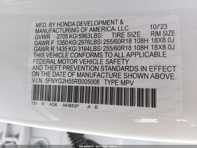 5FNYG2H55RB005008 Honda Pilot Ex-l 7 Passenger