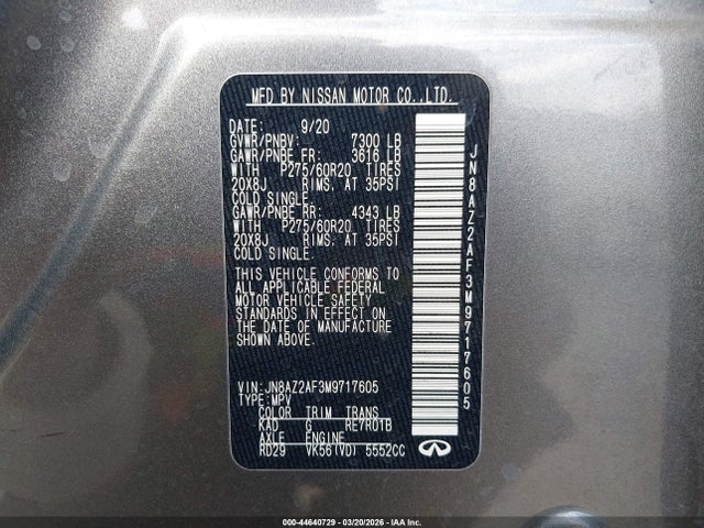 Продаж на аукціоні авто 2021 Infiniti Qx80 Luxe, vin: JN8AZ2AF3M9717605, номер лоту: 44640729