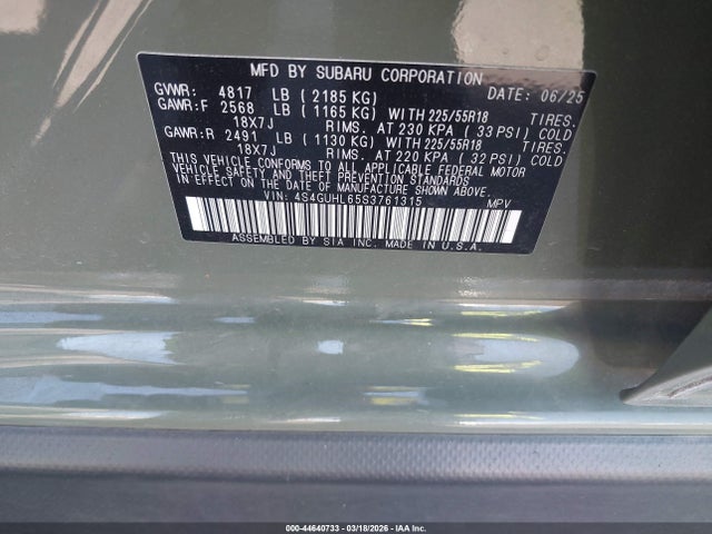 4S4GUHL65S3761315 Subaru Crosstrek Limited