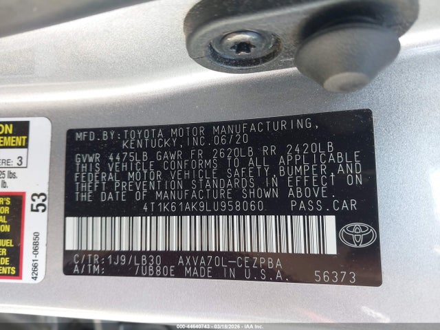 Toyota CAMRY XSE 2020 4T1K61AK9LU958060 Image 9