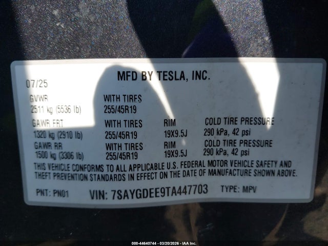 Aukcja sprzedaży 2026 Tesla Model Y All-wheel Drive/long Range Launch Series/premium All-wheel Drive, vin: 7SAYGDEE9TA447703, numer aukcji: 44640744