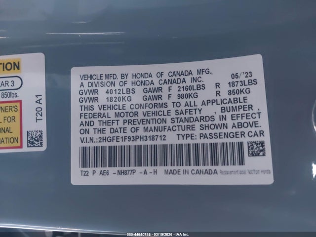 Honda Civic Touring 2023 2HGFE1F93PH318712 Image 9