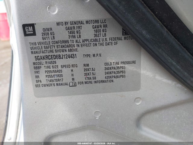 Aukcja sprzedaży 2011 Buick Enclave 2xl, vin: 5GAKRCED6BJ124431, numer aukcji: 44640747