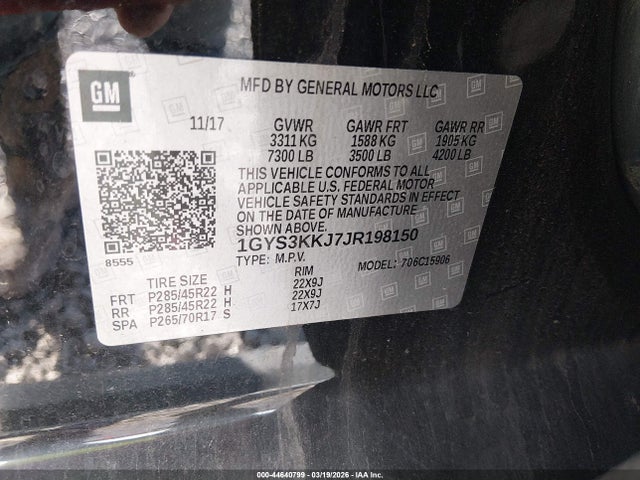 44640799 :رقم المزاد ، 1GYS3KKJ7JR198150 vin ، 2018 Cadillac Escalade Esv Platinum مزاد بيع