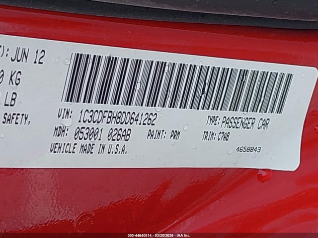 Продажа на аукционе авто 2013 Dodge Dart Rallye, vin: 1C3CDFBH8DD641262, номер лота: 44640814