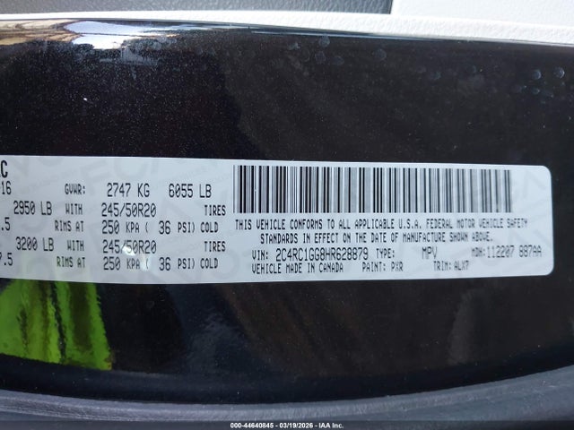 Aukcja sprzedaży 2017 Chrysler Pacifica Limited, vin: 2C4RC1GG8HR628879, numer aukcji: 44640845