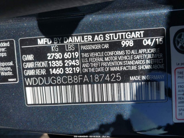 44640849 :رقم المزاد ، WDDUG8CB8FA187425 vin ، 2015 Mercedes-benz S 550 مزاد بيع