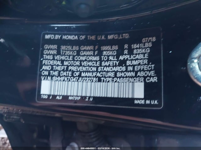 SHHFK7G47JU232781 Honda Civic Sport