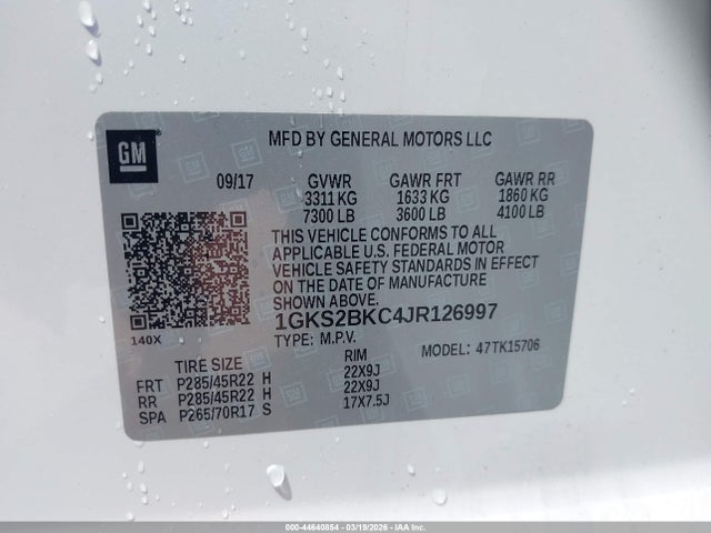 Aukcja sprzedaży 2018 Gmc Yukon Slt, vin: 1GKS2BKC4JR126997, numer aukcji: 44640854