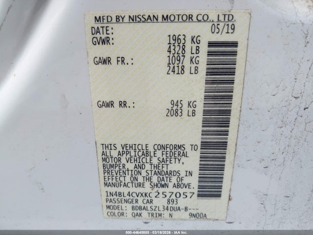 Nissan Altima 2.5 Sr 2019 1N4BL4CVXKC257057 Image 9