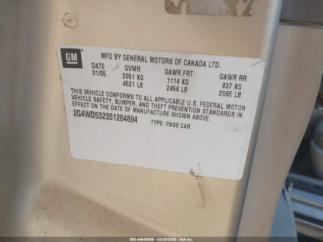 Aukcja sprzedaży 2005 Buick Lacrosse Cxl, vin: 2G4WD532351264894, numer aukcji: 44640889