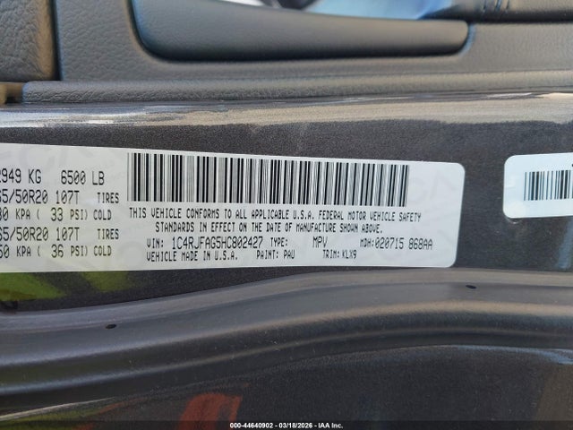 44640902 :رقم المزاد ، 1C4RJFAG5HC802427 vin ، 2017 Jeep Grand Cherokee Altitude 4x4 مزاد بيع