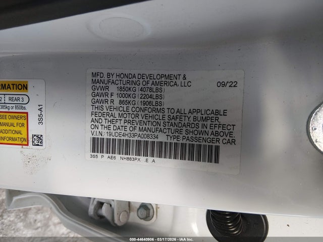 Aukcja sprzedaży 2023 Acura Integra A-spec, vin: 19UDE4H33PA008334, numer aukcji: 44640906