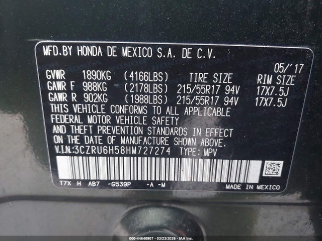 Honda HR-V EX 2017 3CZRU6H58HM727274 Image 9