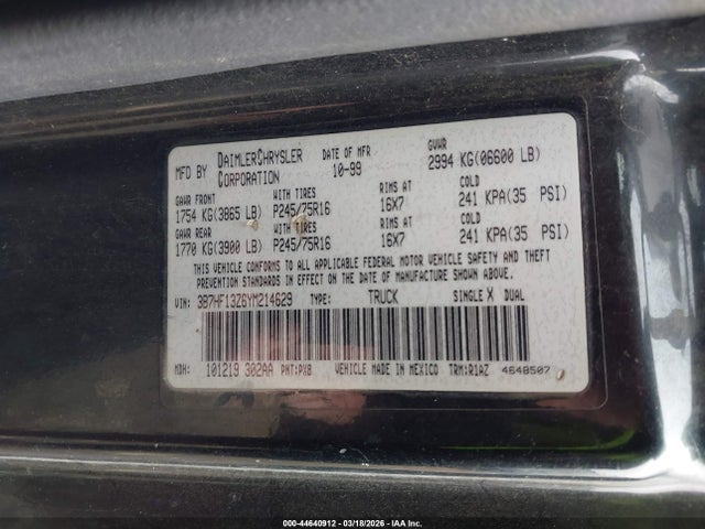 2000 DODGE RAM 1500 3B7HF13Z6YM214629 Photo 8