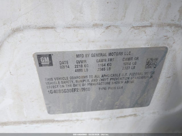 Продаж на аукціоні авто 2014 Buick Lacrosse Leather Group, vin: 1G4GB5G30EF219918, номер лоту: 44640968
