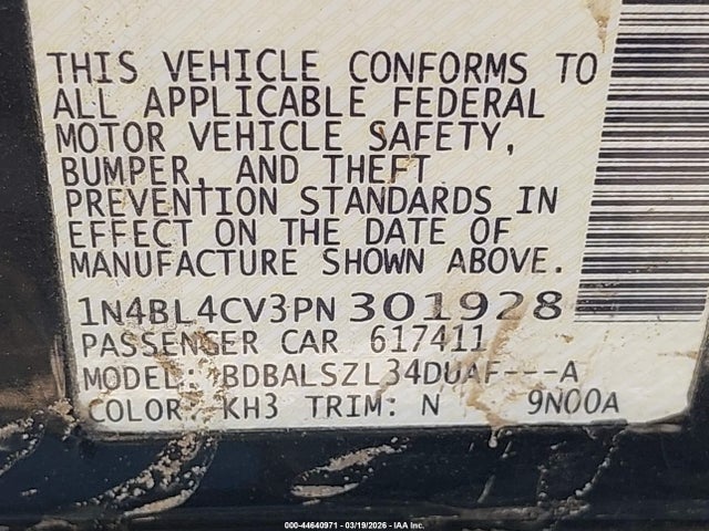 1N4BL4CV3PN301928 Nissan Altima Sr Fwd