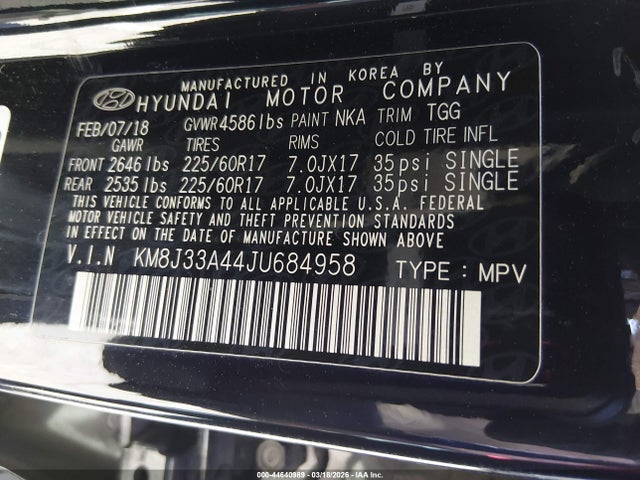KM8J33A44JU684958 Hyundai TUCSON SEL