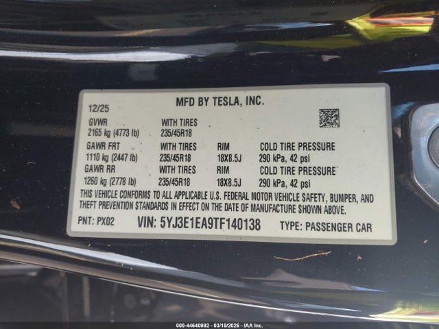 2026 TESLA MODEL 3 5YJ3E1EA9TF140138 Photo 8