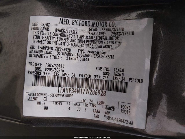 2007 FORD FOCUS 1FAHP34N17W286928 Photo 8