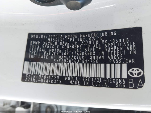 5YFBURHE6JP811780 Toyota Corolla Xse