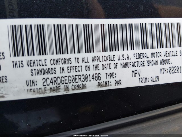 44641004 :رقم المزاد ، 2C4RDGEG0ER301486 vin ، 2014 Dodge Grand Caravan R/t مزاد بيع