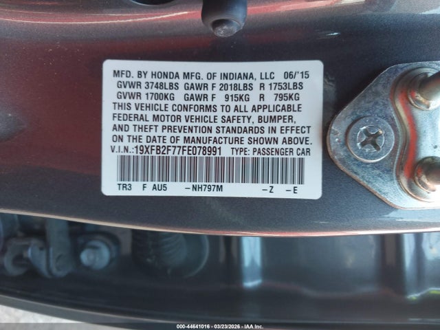 Honda CIVIC SE 2015 19XFB2F77FE078991 Image 9