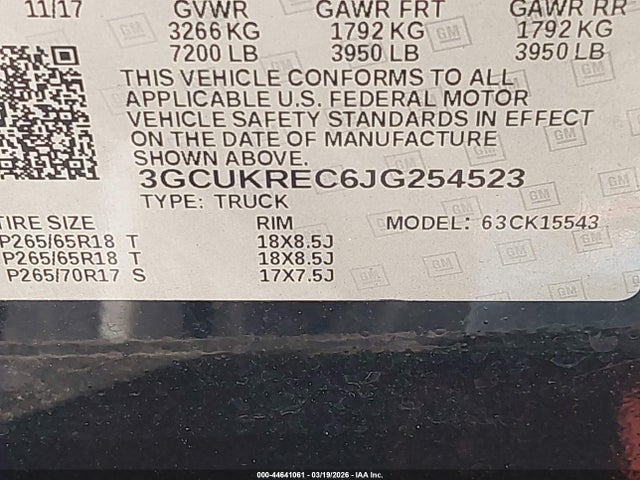 3GCUKREC6JG254523 Chevrolet Silverado 1500 2lt