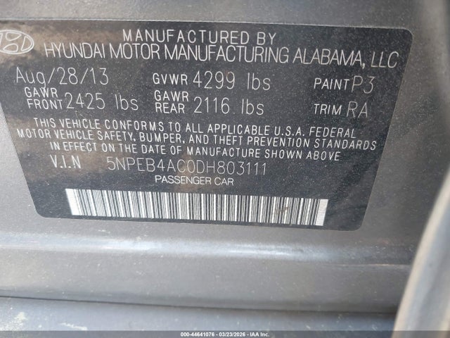 Aukcja sprzedaży 2013 Hyundai Sonata Gls, vin: 5NPEB4AC0DH803111, numer aukcji: 44641076