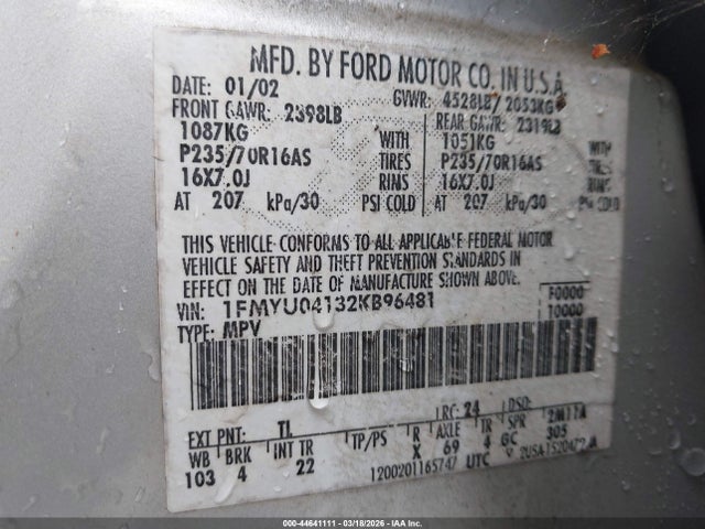 2002 FORD ESCAPE 1FMYU04132KB96481 Photo 8