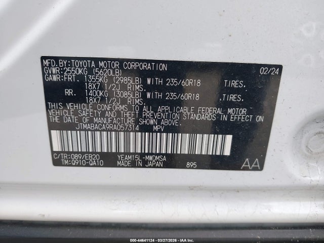 Продажа на аукционе авто 2024 Toyota Bz4x Xle, vin: JTMABACA9RA057314, номер лота: 44641124