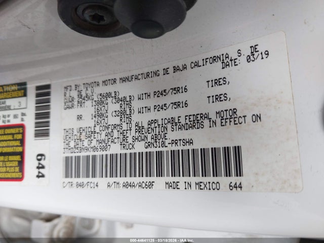 3TMDZ5BN9KM069007 Toyota Tacoma Sr5 V6